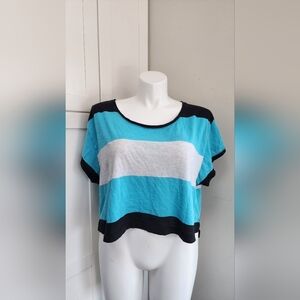 Victoria’s Secret PINK Striped Crop Tee - Blue/White/Black - Size Medium